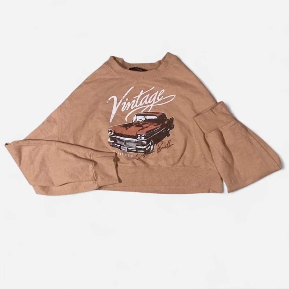 Forever 21 Tan Vintage Car Graphic crop top Sweatshirt - size small